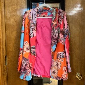 Colorful Floral Print Blazer Lightweight Open Front Jacket Size XL NWOT